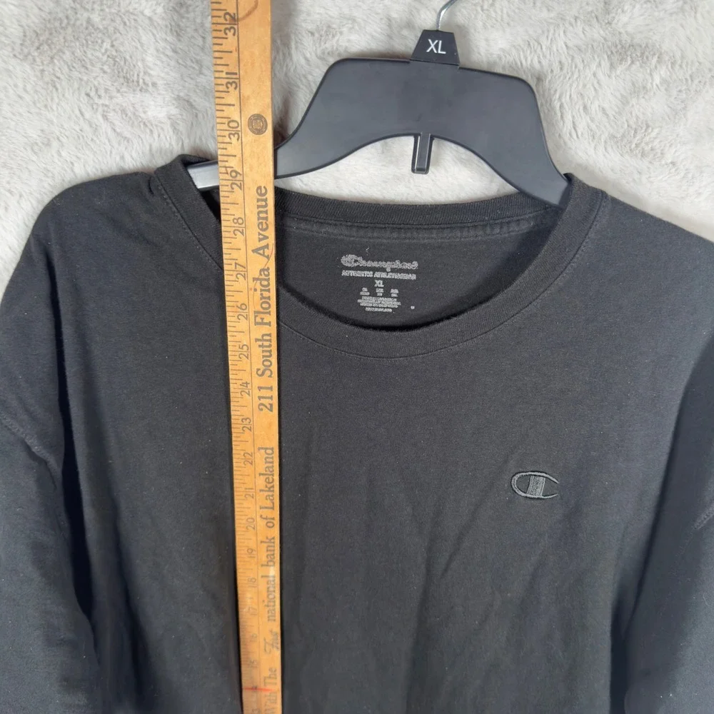 Champion Mens Black Crew Neck Short Sleeve‎ T Shirt Classic Logo Size XL - Picture 3 of 5
